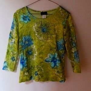 Floral netted top in blues & greens